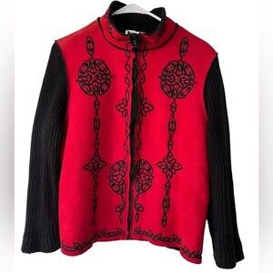 Coldwater Creek Embroidered Super Soft Red Black Jacket Women's size Petite L